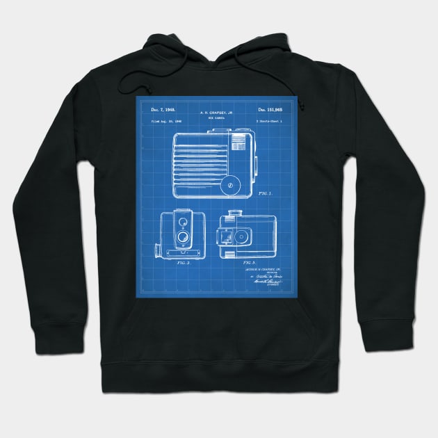 Box Camera Patent - Photographer Photography Fan Art - Blueprint Hoodie by patentpress